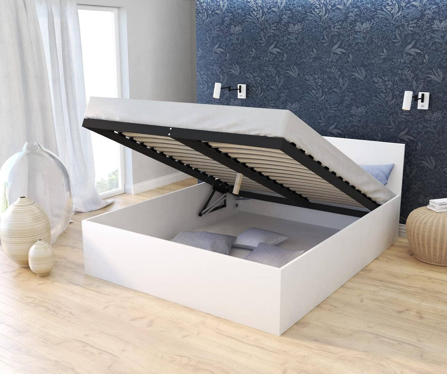 TWEEPERSOONSBED - Opklapbare bodem - Wit/120x200 cm