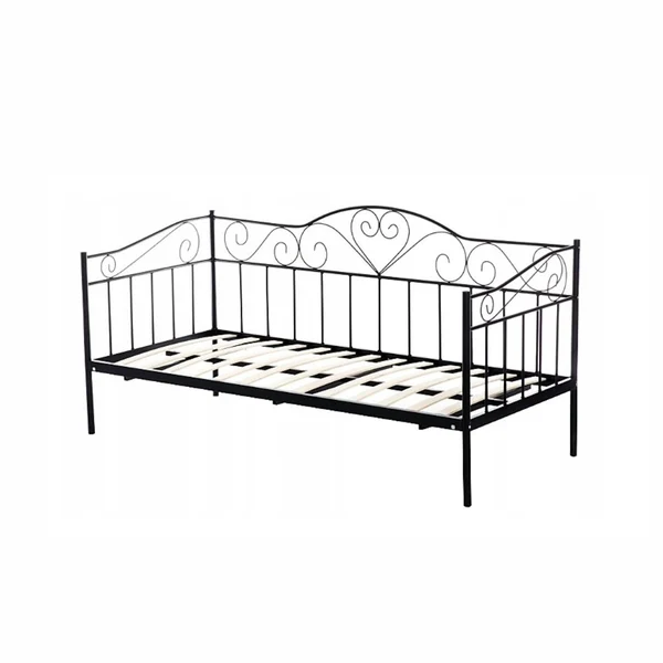 BEDFRAME - Metalen frame met hartdecoratie - Zwart - 90x200 cm