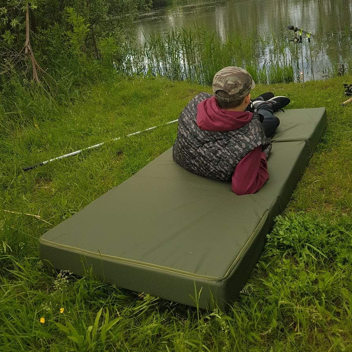 Logeermatras - Opvouwbaar, Comfortabel, Wasbare Hoes - Donkergroen 200x80x10 cm