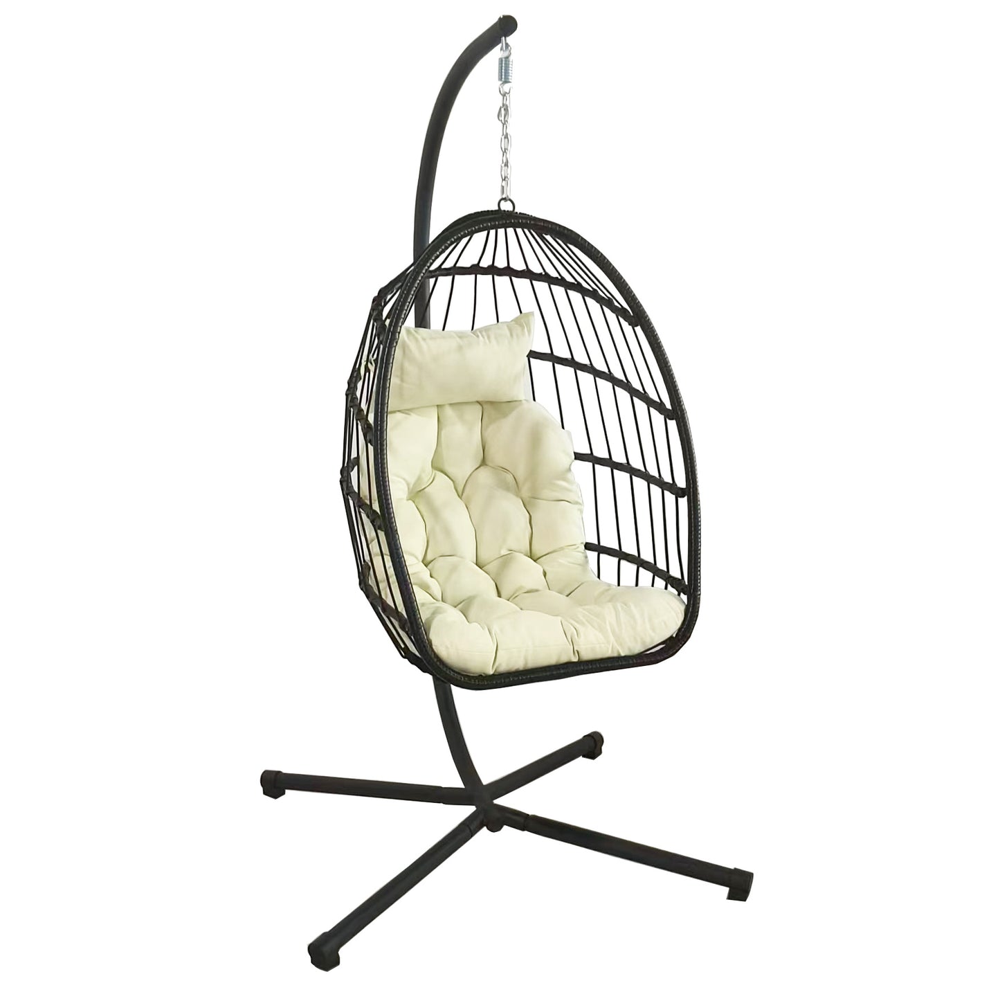 HANGSTOEL - Inklapbaar, PE Rattan, Max 160kg - Zwart/Beige