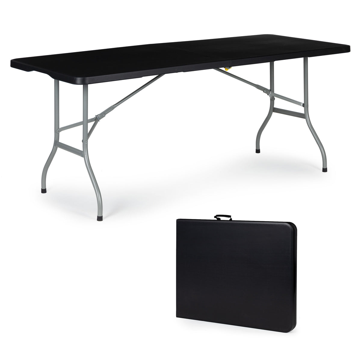 CAMPINGTAFEL - Opklapbaar HDPE-Staal - Zwart 180x70 cm