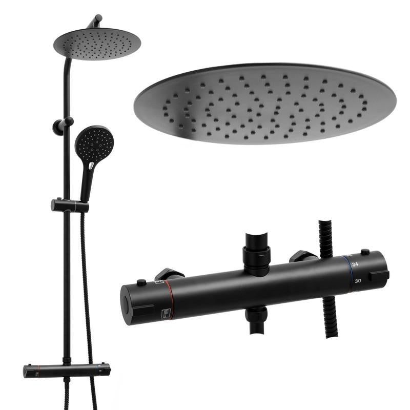 DOUCHETSET - Thermostaatkraan met Regendouche 25 cm - Mat zwart