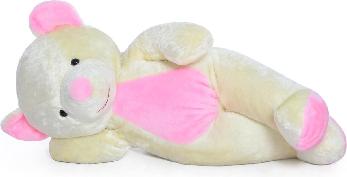 Knuffelbeer - 155cm Realistische Look - Wit/Roze