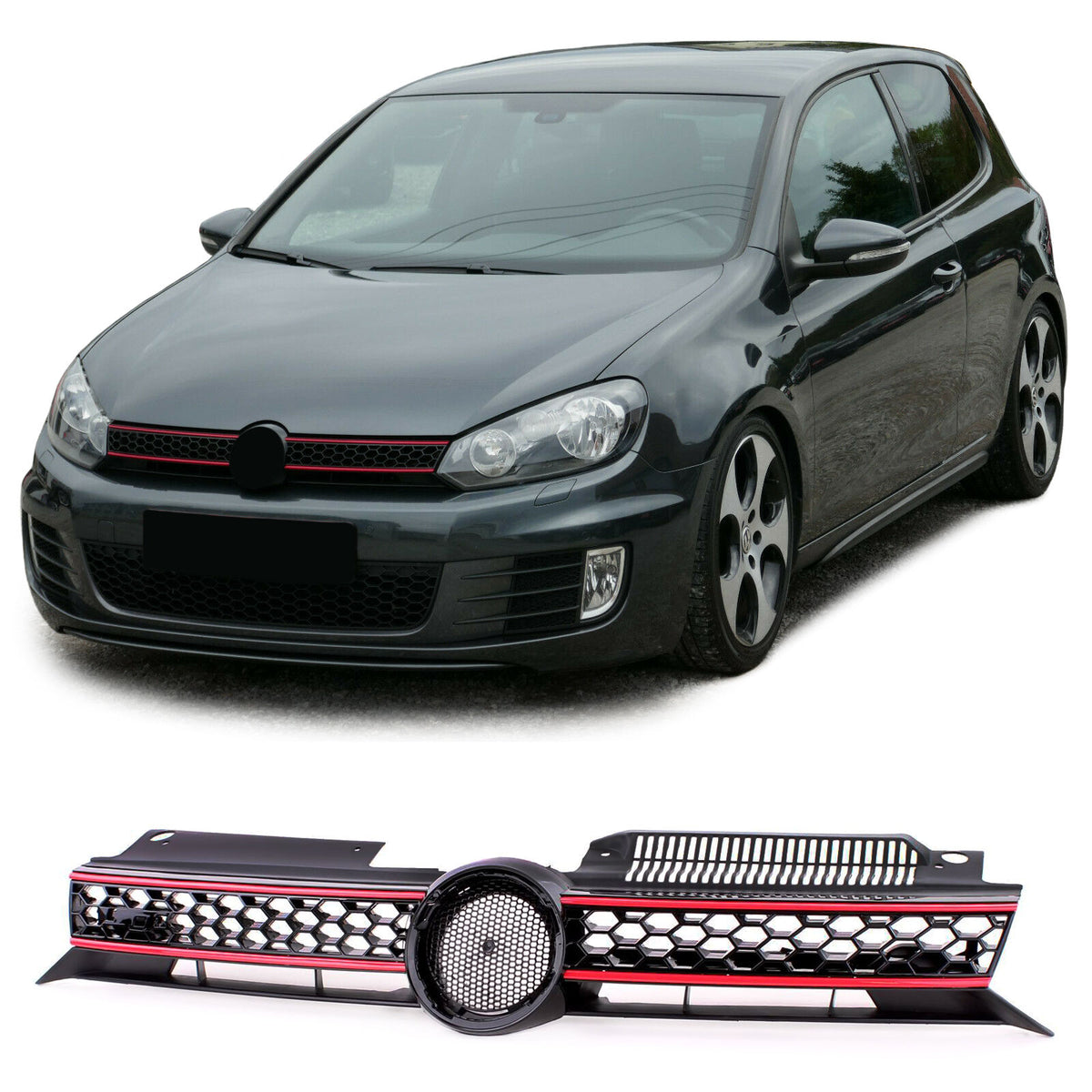 GRILL - sportieve look - glanzend zwart met rode bies