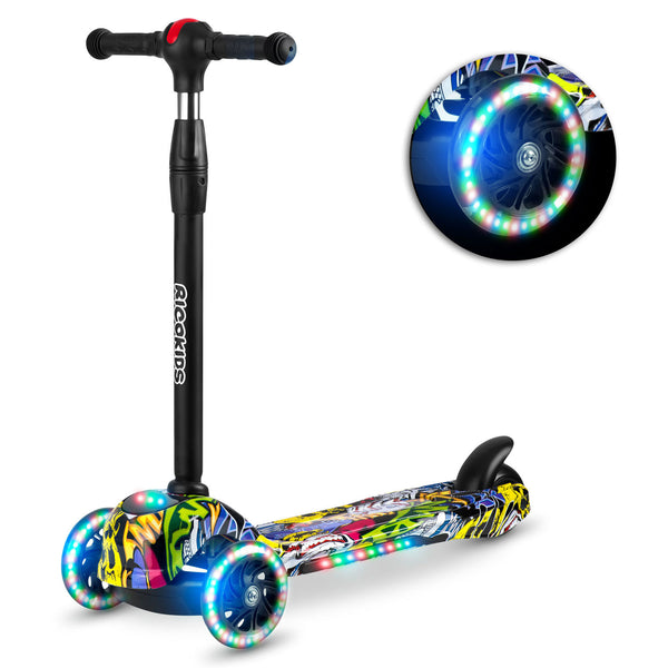 Kinderstep - 3 wielen met LED-verlichting - Zwart met multicolor graffiti