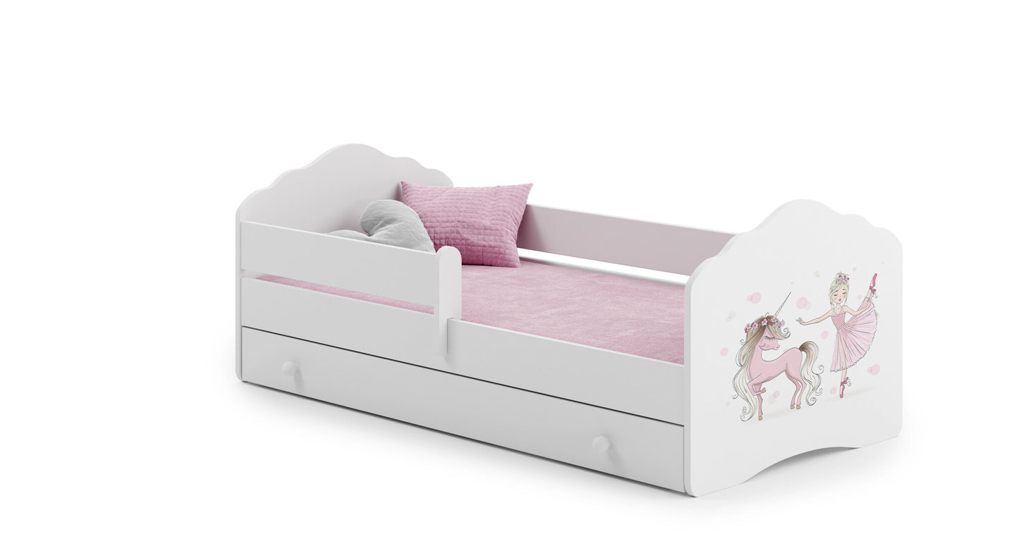 KINDERBED - Verplaatsbare Barrière - Wit/Roze - 160x80 cm