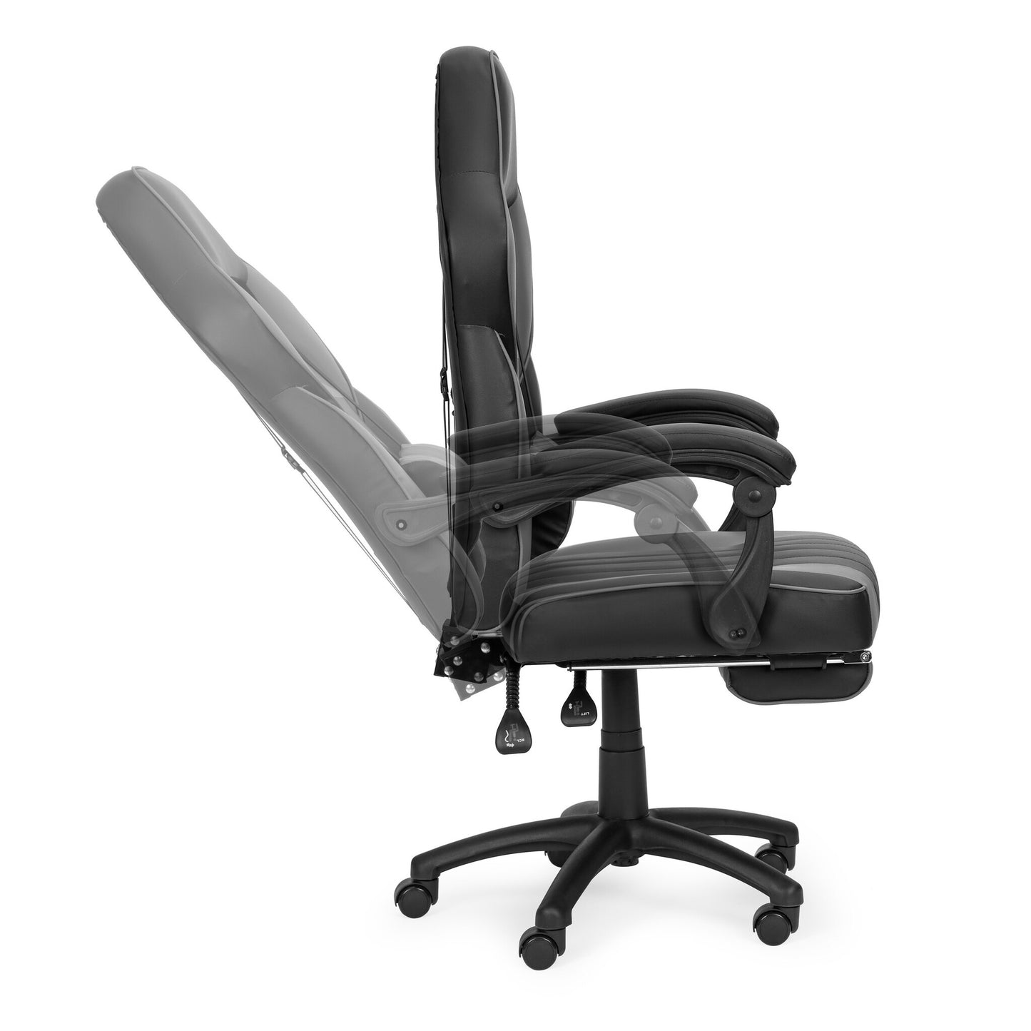 GAMINGSTOEL - Ergonomisch met intrekbare voetsteun en lendenkussen - zwart/grijs