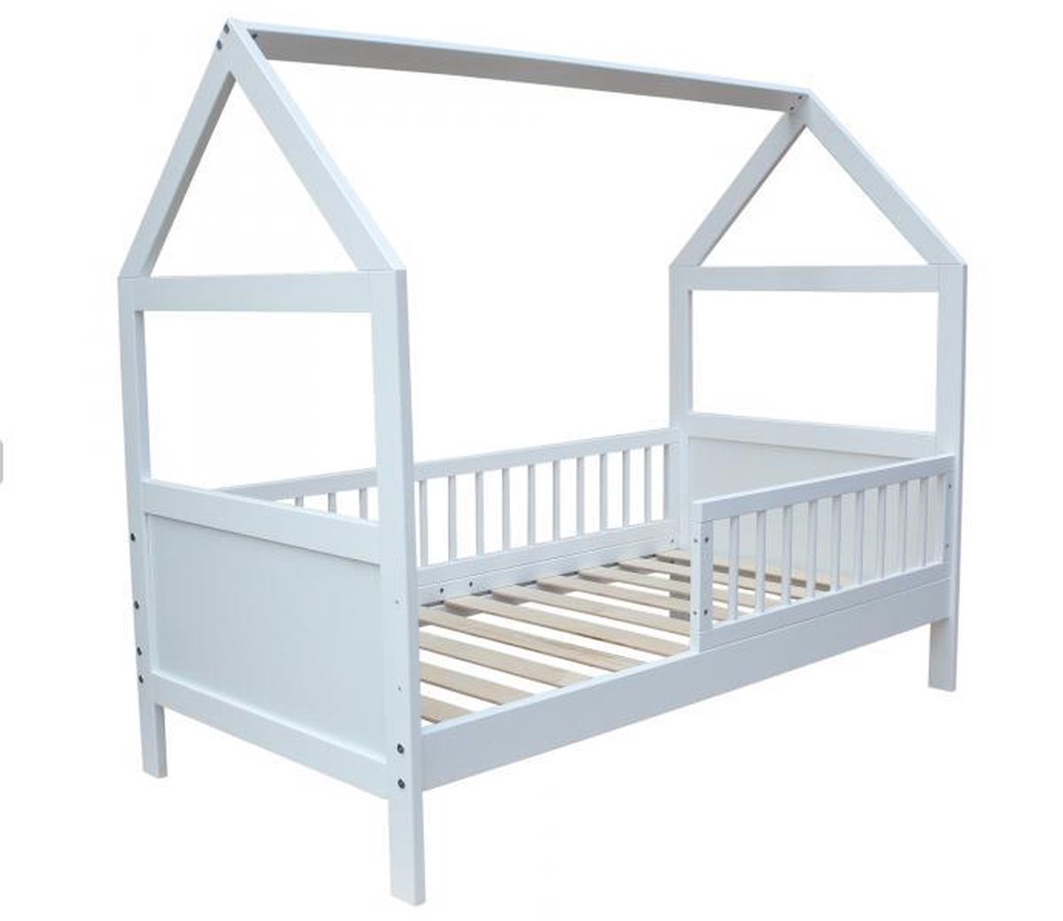 kinderbed - vurenhout-scandinavisch-ontwerp-uitval-barrière - wit-140x70cm