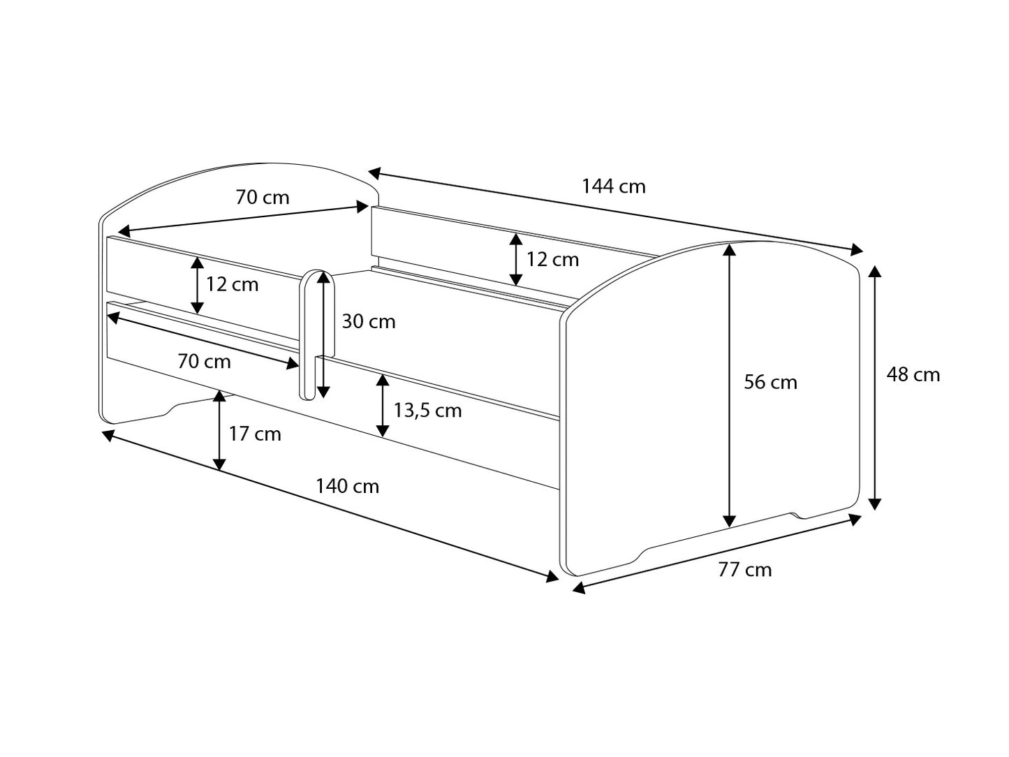 KINDERBED - uitvalbeveiliging-flexibele lattenbodem - 140x70 cm