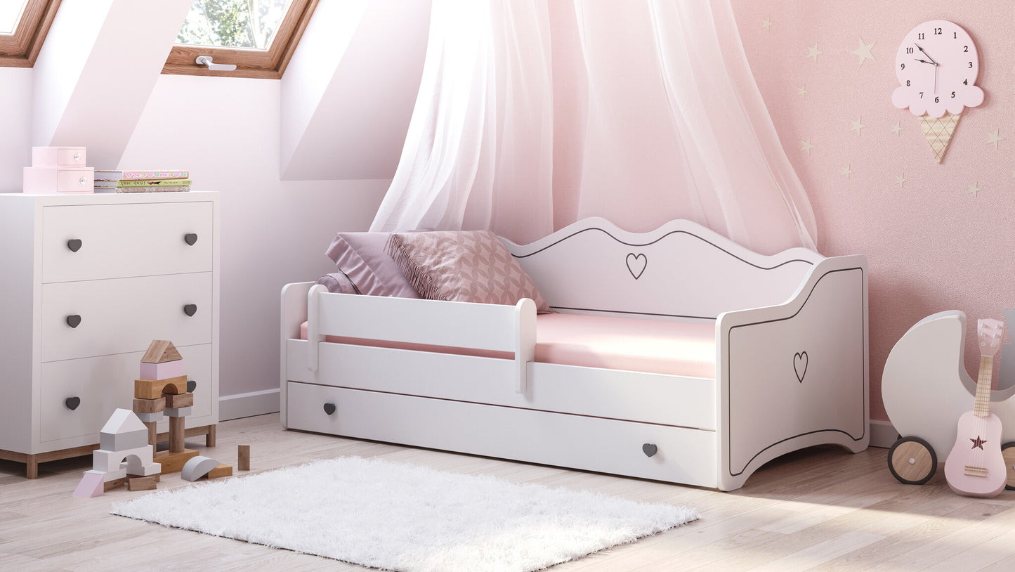 kinderbed - bedbank met opberglades en veiligheidsbarrière - wit/grijs - 160x80 cm