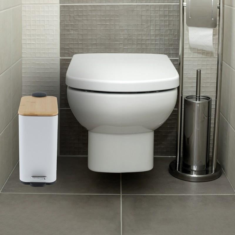 Pedaalemmer - Staal en Bamboehout - Wit - 5L
