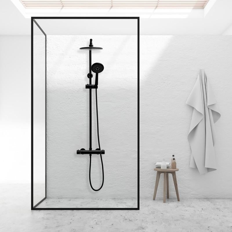 Doucheset - Thermostaatkraan met Regendouche 20cm en Handdouche - Zwart