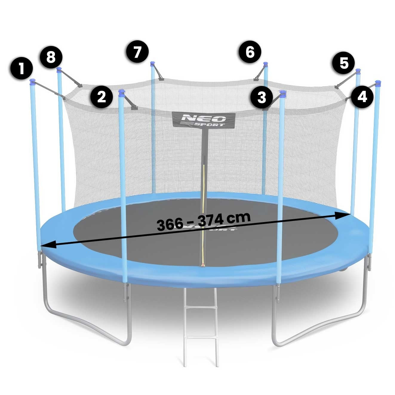 TRAMPOLINENET - Weerbestendig-Duurzaam - 366-374 cm