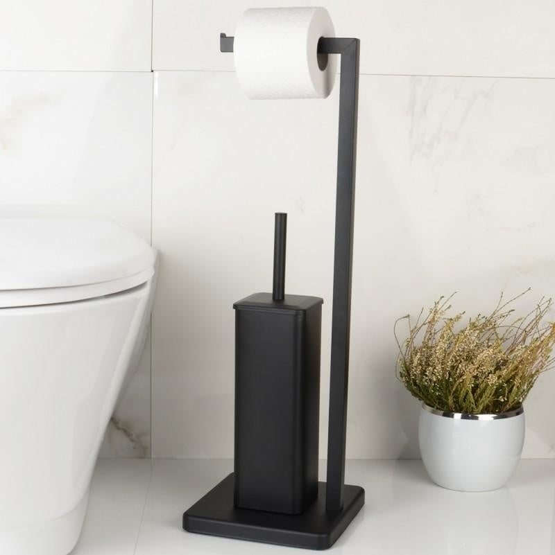 TOILETBORSTELSET - Vrijstaand met Toiletrolhouder - Zwart