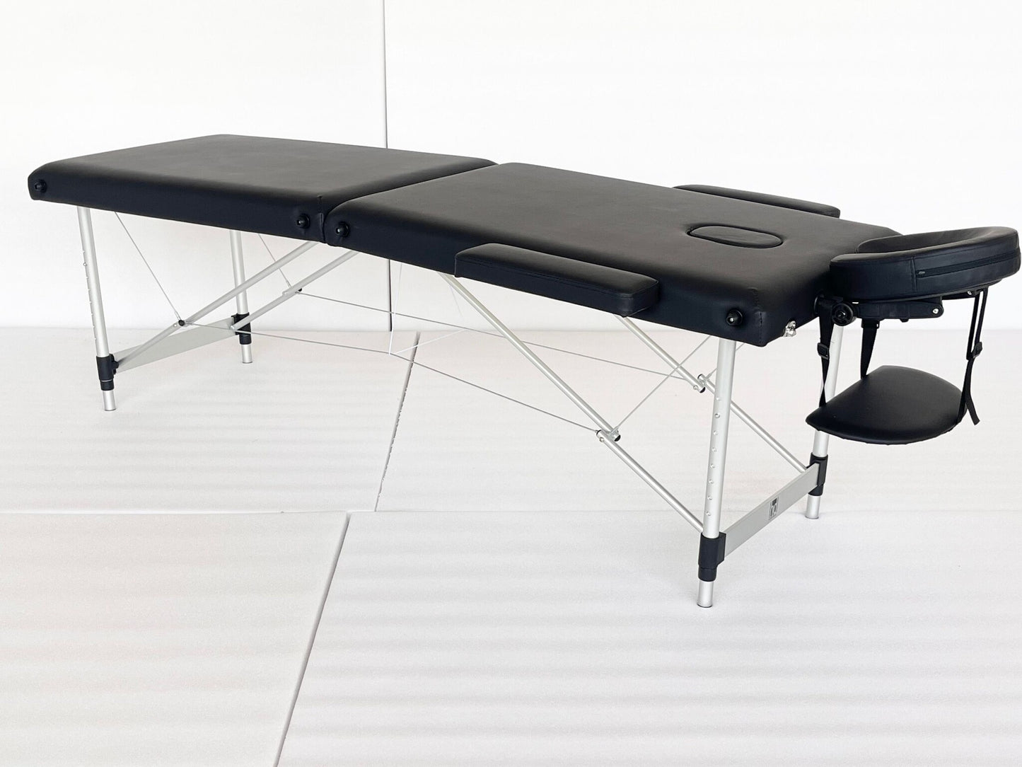 MASSAGETAFEL - Opvouwbaar Aluminium - Verstelbare Hoofdsteun - Zwart 185x70 cm