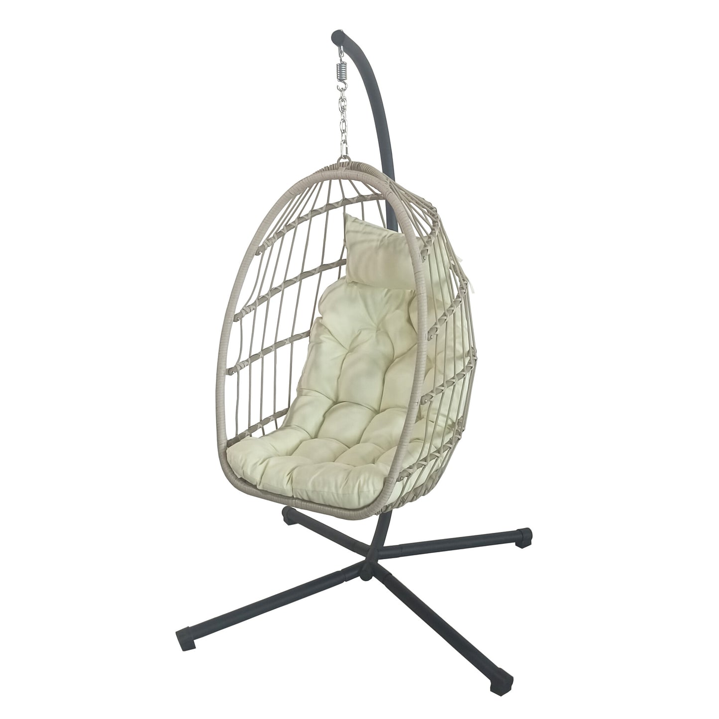 Hangstoel - Inklapbaar, PE Rattan, 160kg - Crème/Zwart/Beige