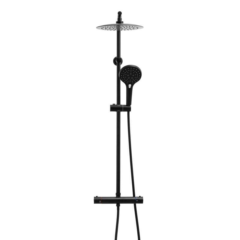 DOUCHETSET - Thermostaatkraan met Regendouche 25 cm - Mat zwart