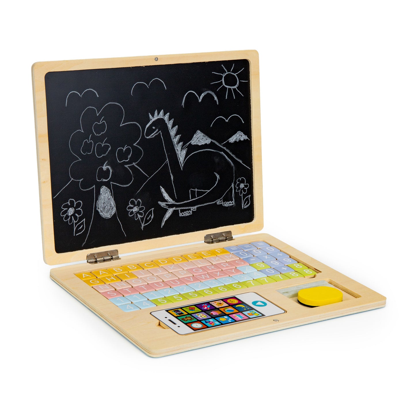 Houten speelgoed laptop - 2-in-1 krijtbord en magneetbord - 30x22 cm