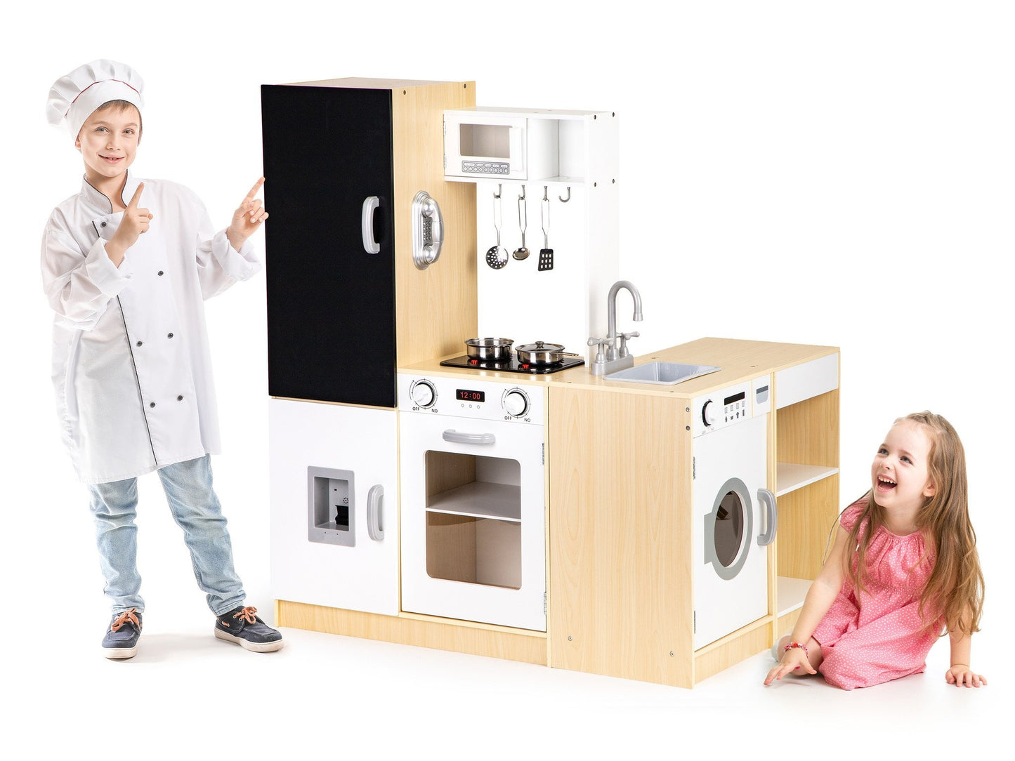 KINDERKEUKEN - Hout en MDF - wit/zwart/grijs