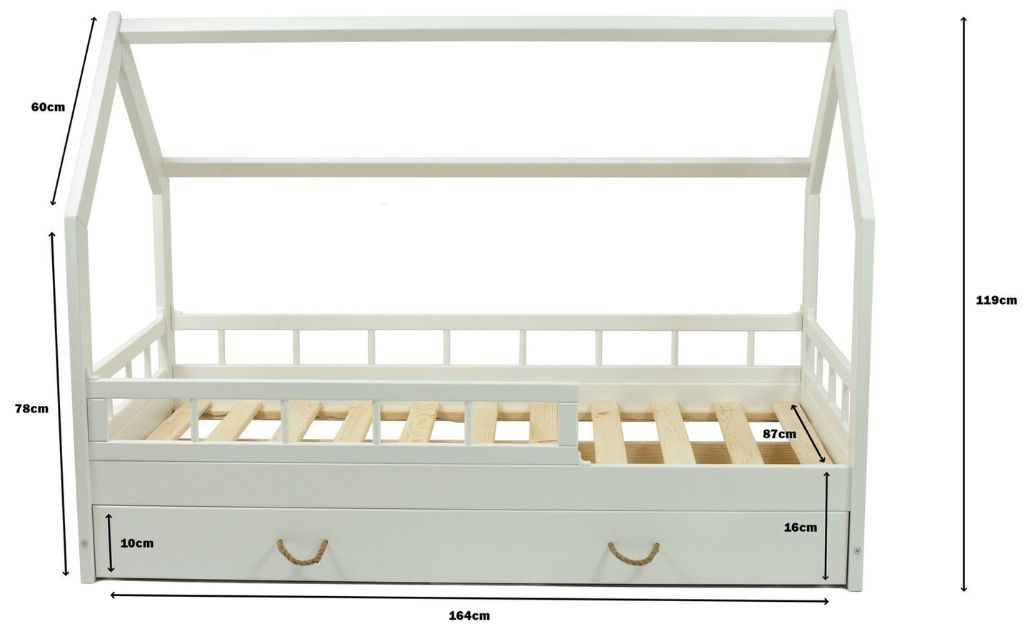 KINDERBED - Houten Huisvorm Met Lade - 80x160 cm