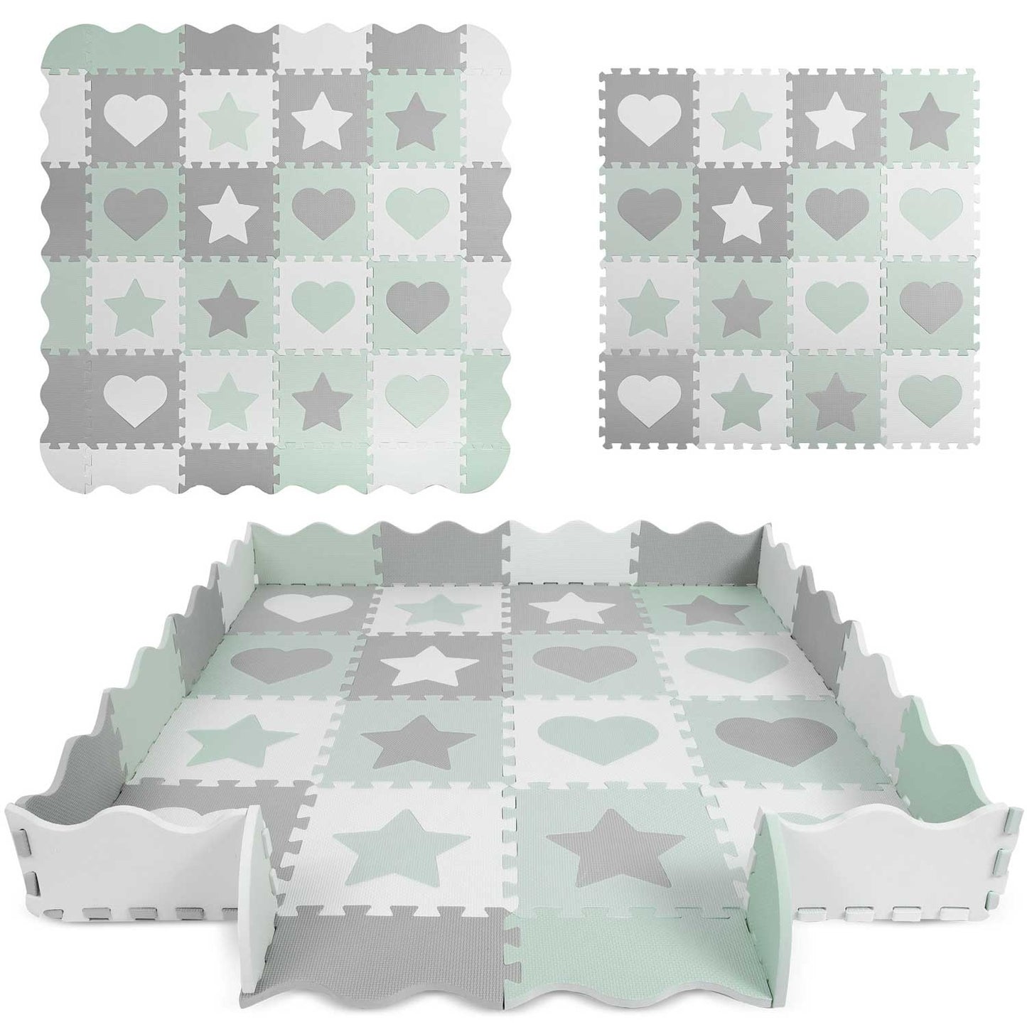 Speelmat - Extra Dikke EVA Foam - 151x151 cm - Wit/Grijs/Mint