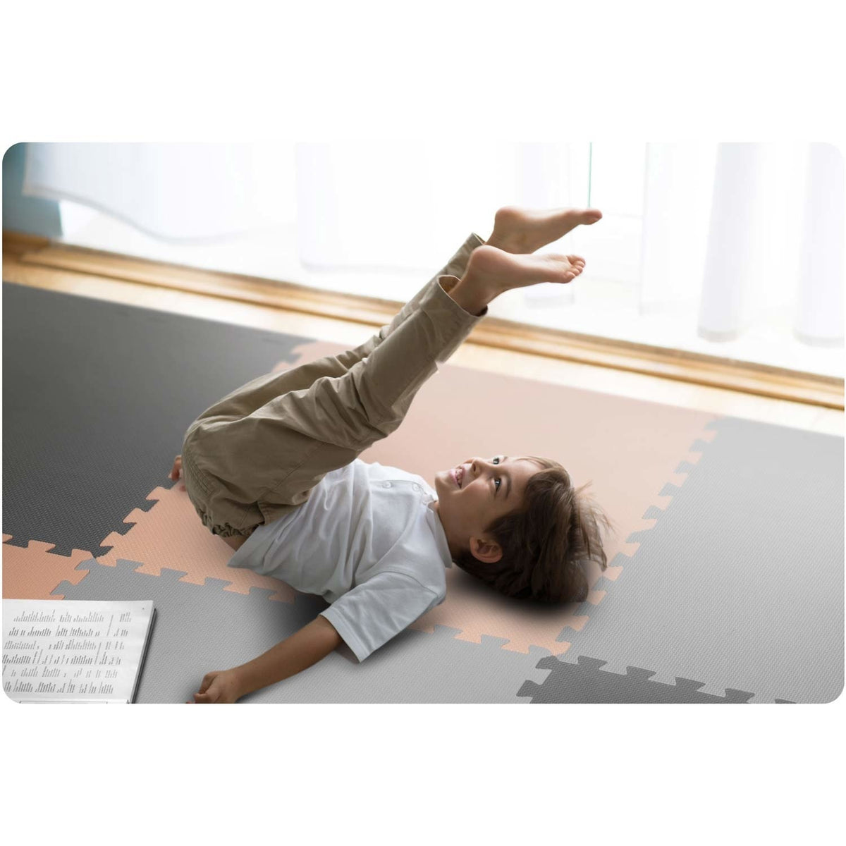 SPEELMAT - Foam Puzzelmat Antislip - Grijs-Perzik 180x180cm