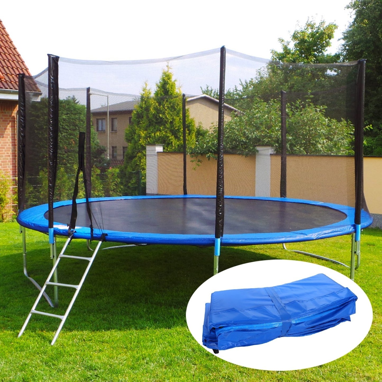 Trampolinerand - robuust PVC en PE - blauw - 366-374 cm