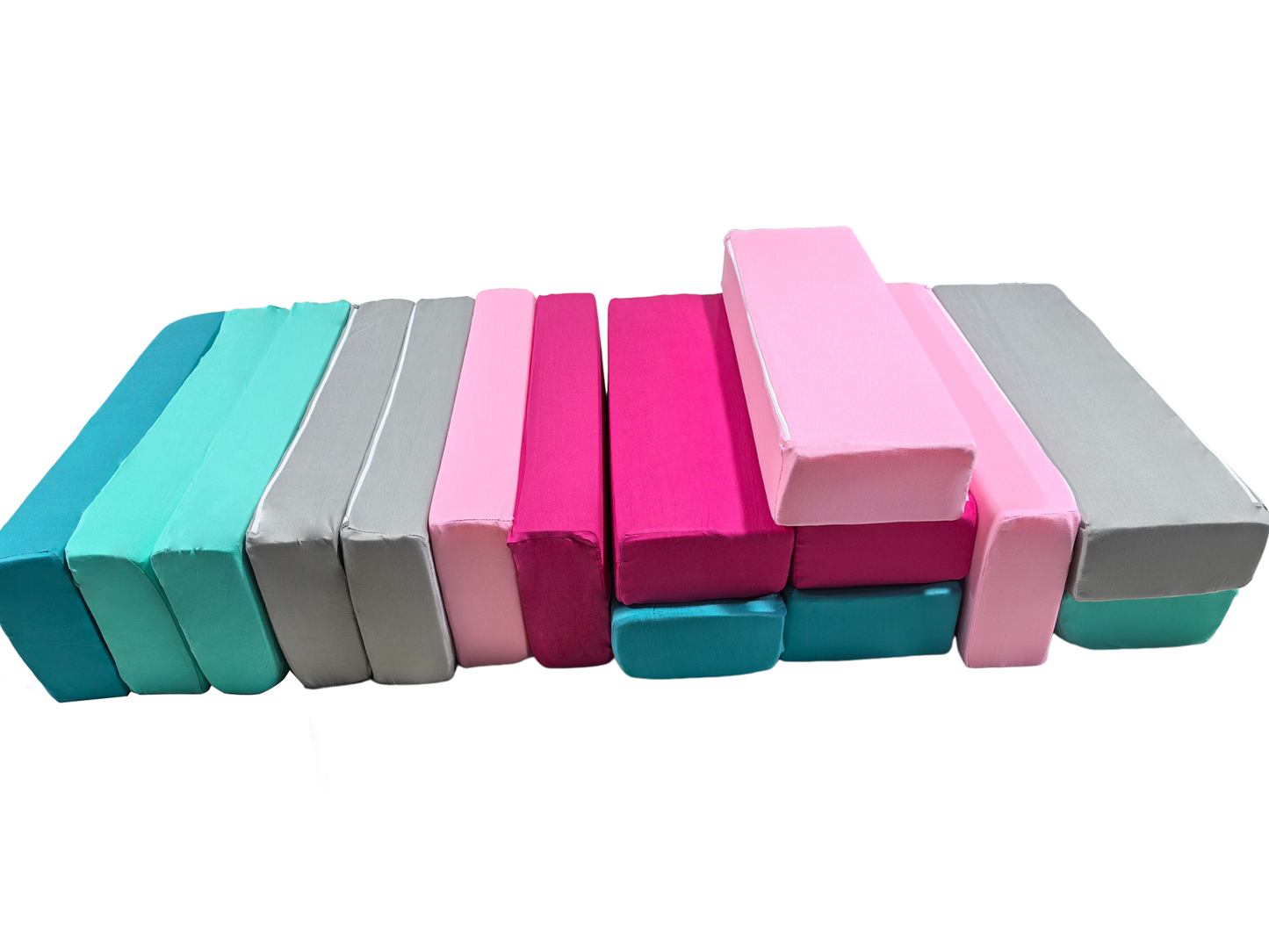 Jenga foam blokken - 15 elementen - blauw/groen/paars/roze/fuchsia