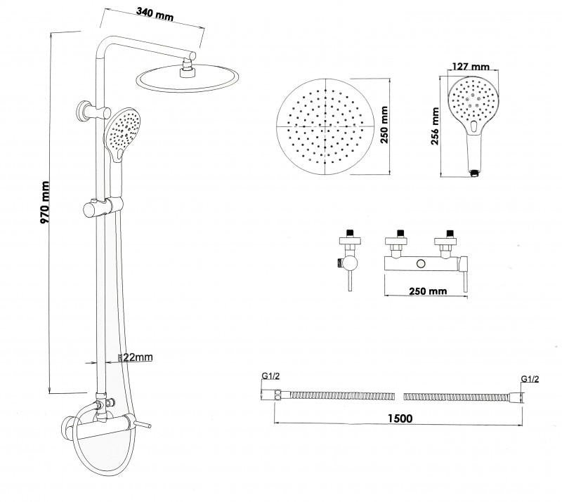 DOUCHESET - Regendouche 25 cm - Zwart