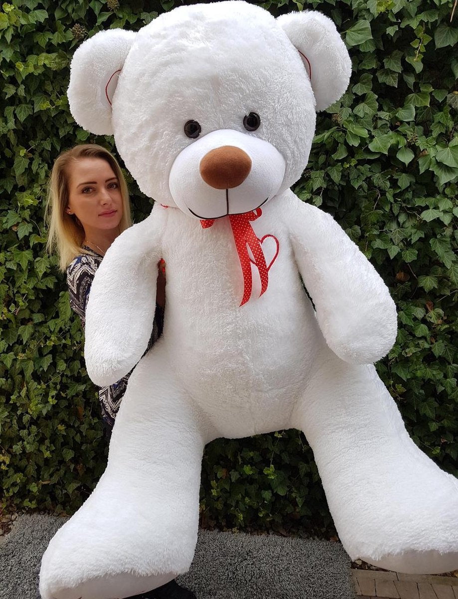 KNUFFELBEER - 160cm - geborduurd hart - wit
