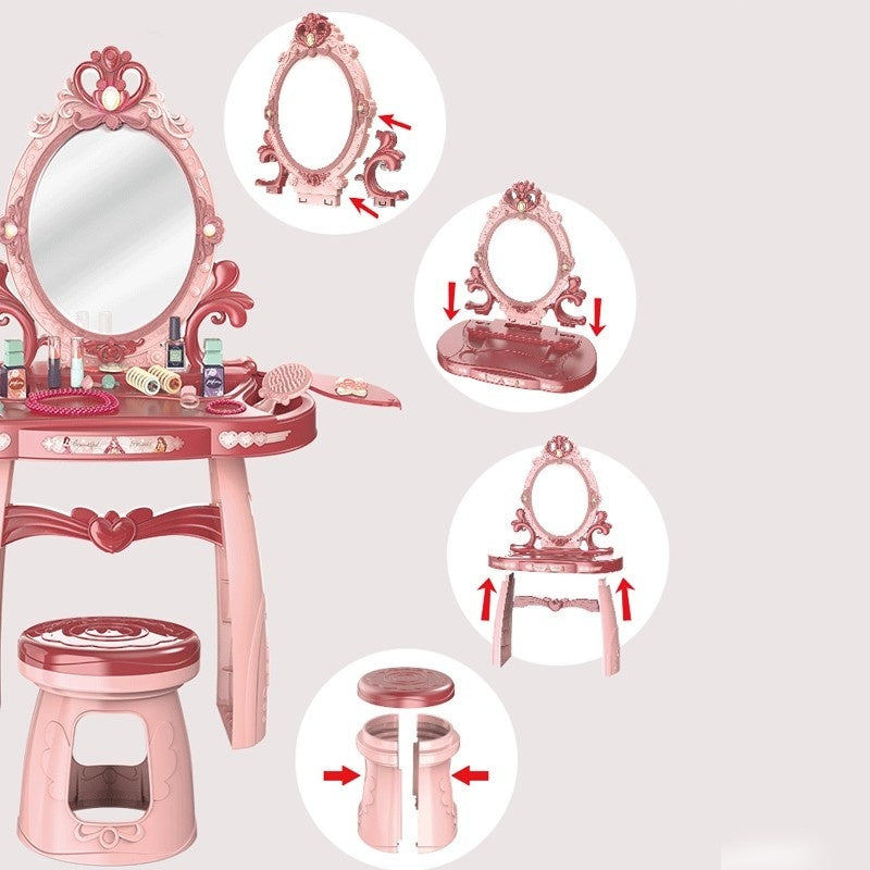 Kaptafel - Met Spiegel en Verlichting - Roze - 44x24,5x76 cm