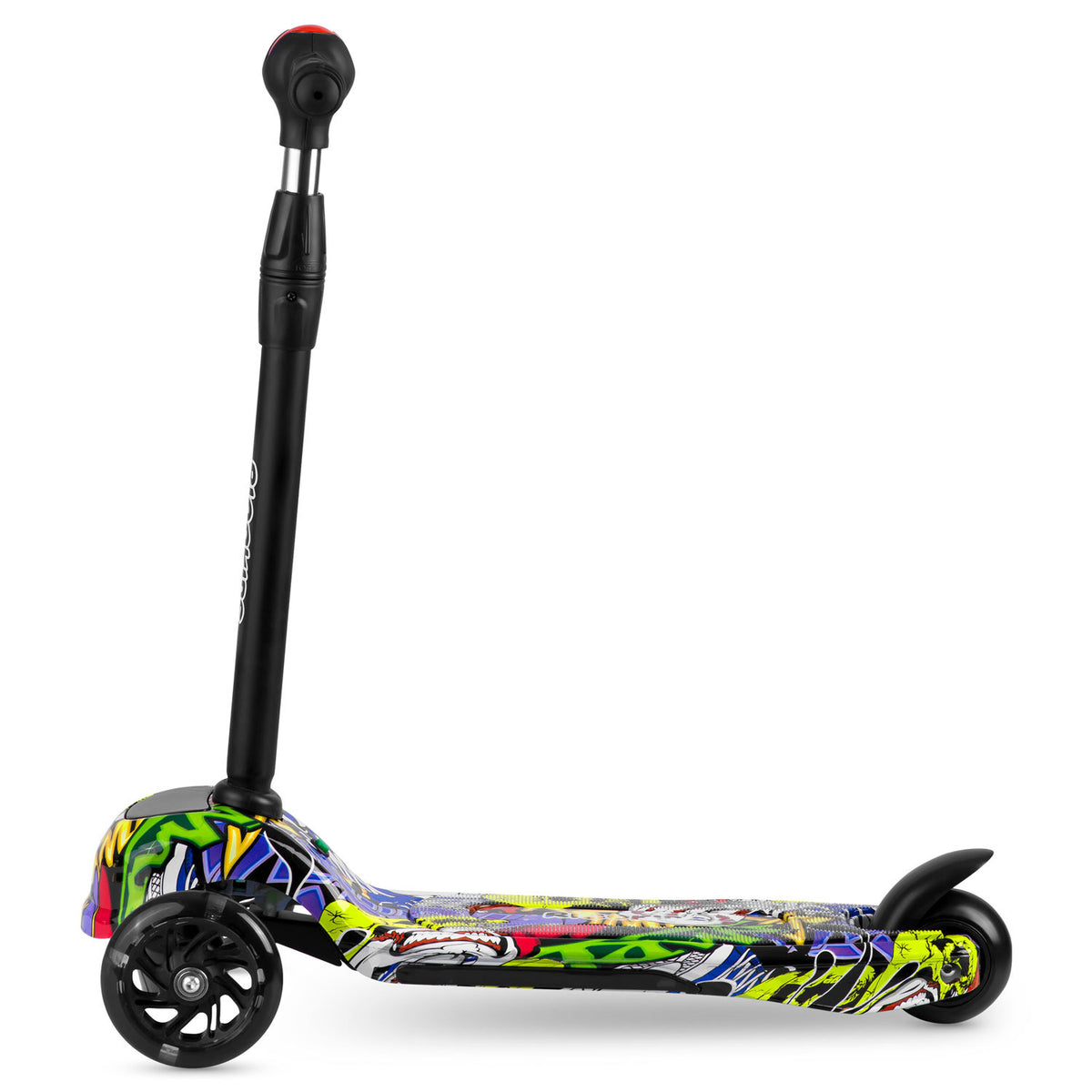 Kinderstep - 3 wielen met LED-verlichting - Zwart met multicolor graffiti