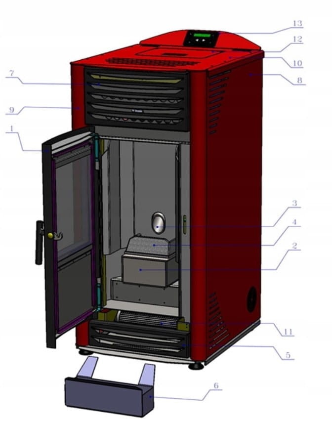 Pelletkachel - 8kW Automatisch Luchtcirculatie - Zwart