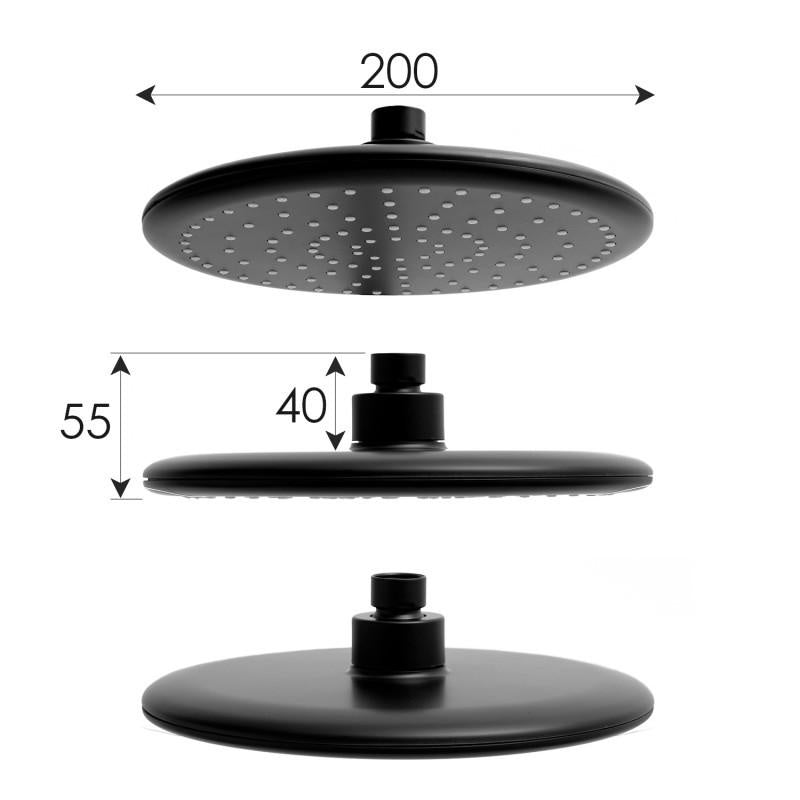 Doucheset - Thermostaatkraan met Regendouche 20cm en Handdouche - Zwart