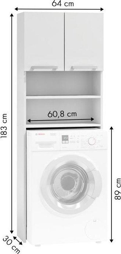 Badkamerkast - 4 schappen - wit - 183x64x30 cm
