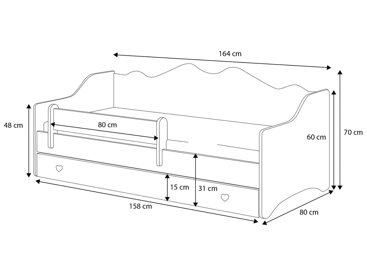 kinderbed - bedbank met opberglades en veiligheidsbarrière - wit/grijs - 160x80 cm