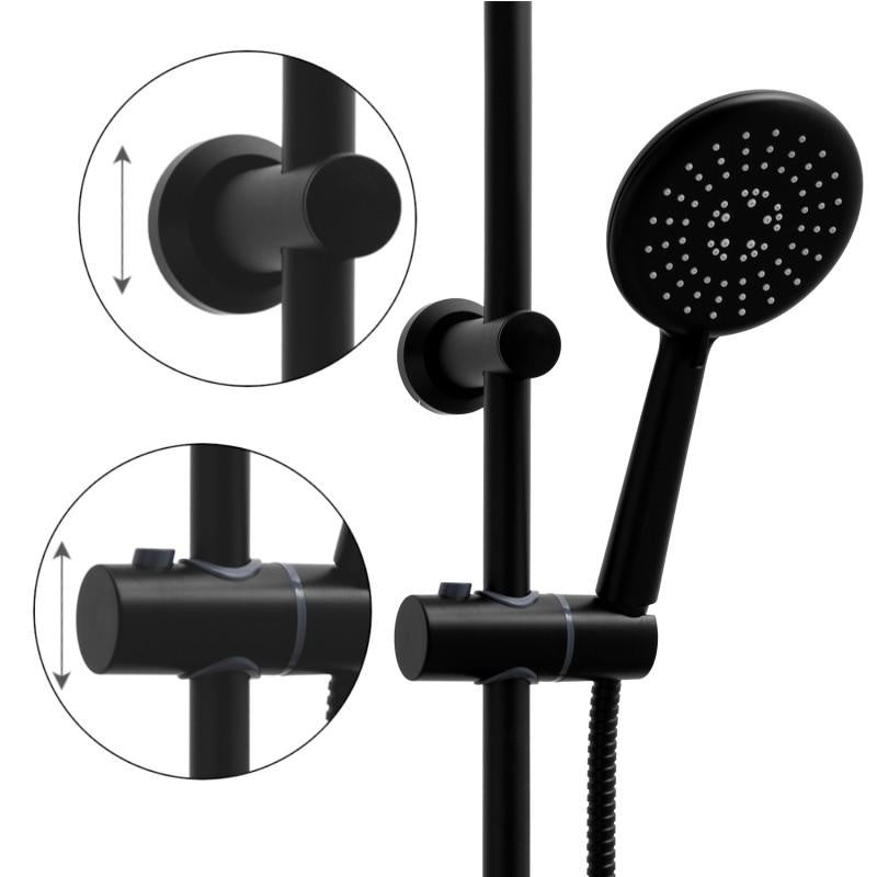 Doucheset - Thermostaatkraan met Regendouche 20cm en Handdouche - Zwart