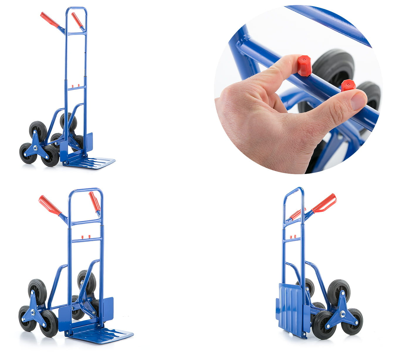 Steekwagen - opvouwbaar met handbescherming en rubberen wielen - blauw/rood