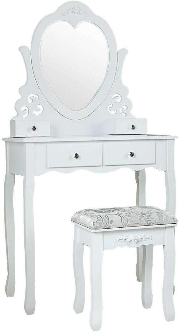 Kaptafel - Hartvormige Spiegel - 4 Lades - Wit