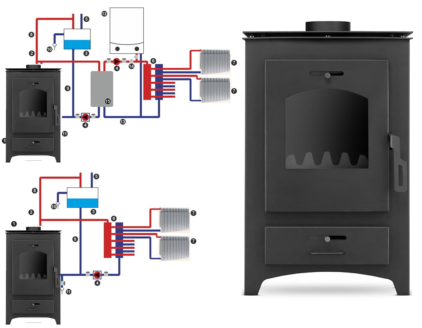 houtkachel - 26kW watermantel - zwart
