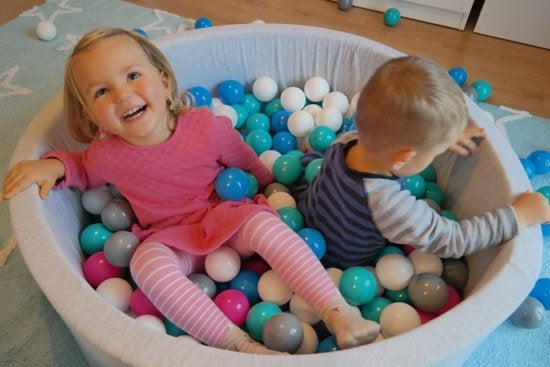 BALLENBAK - 300 Ballen - Wasbare Hoes - Wit/Grijs/Turquoise - 90cm