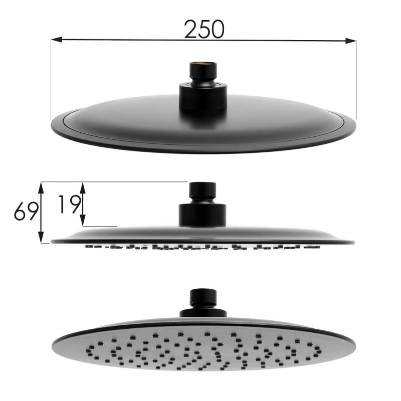 DOUCHETSET - Thermostaatkraan met Regendouche 25 cm - Mat zwart