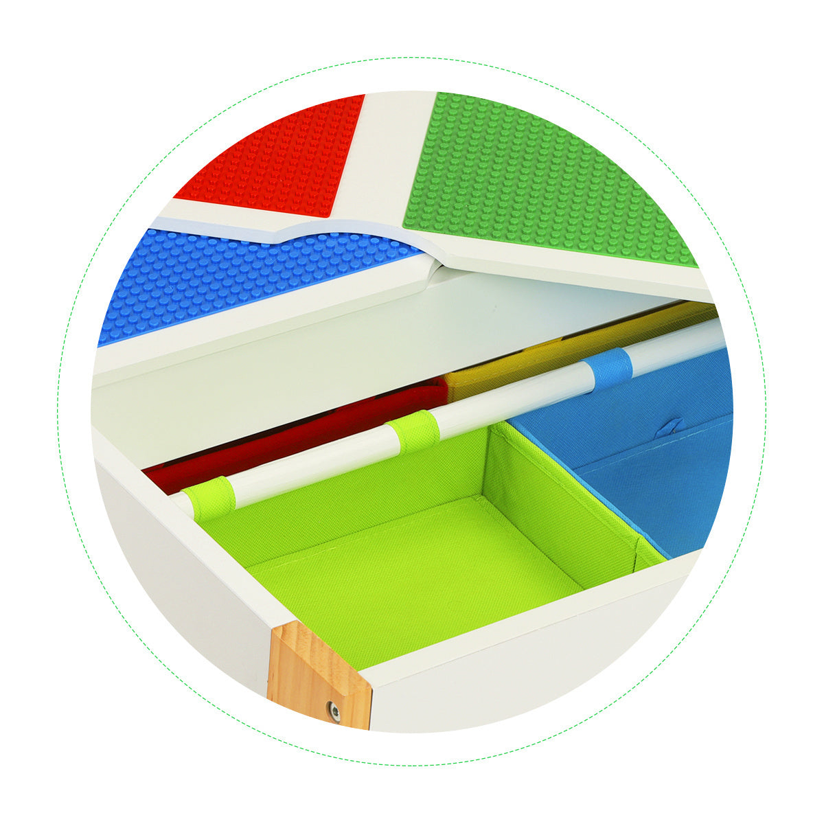 KINDERTAFEL EN STOELTJES - afneembaar tafelblad met bouwplaten - hout/wit/rood/geel/groen/blauw