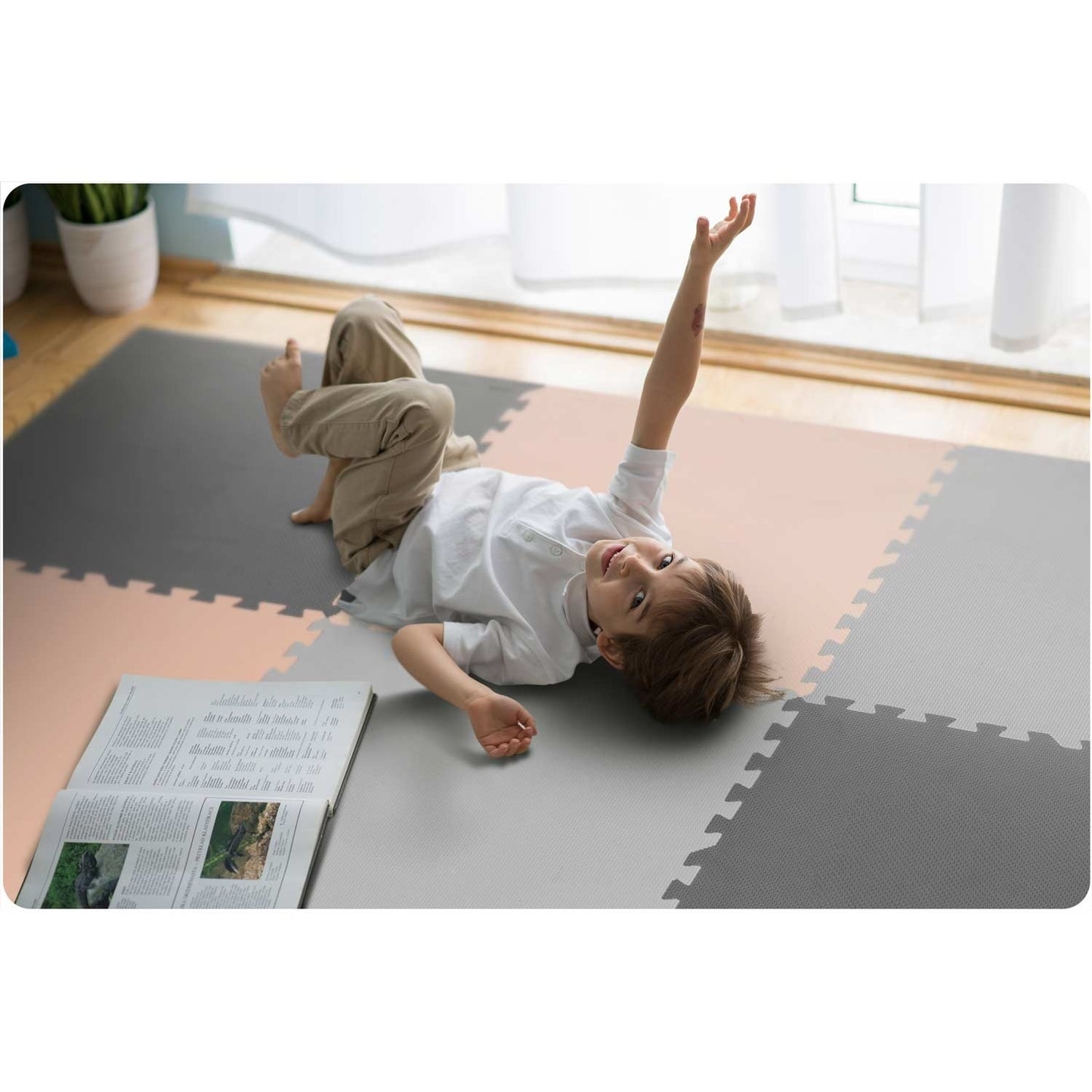 SPEELMAT - Foam Puzzelmat Antislip - Grijs-Perzik 180x180cm