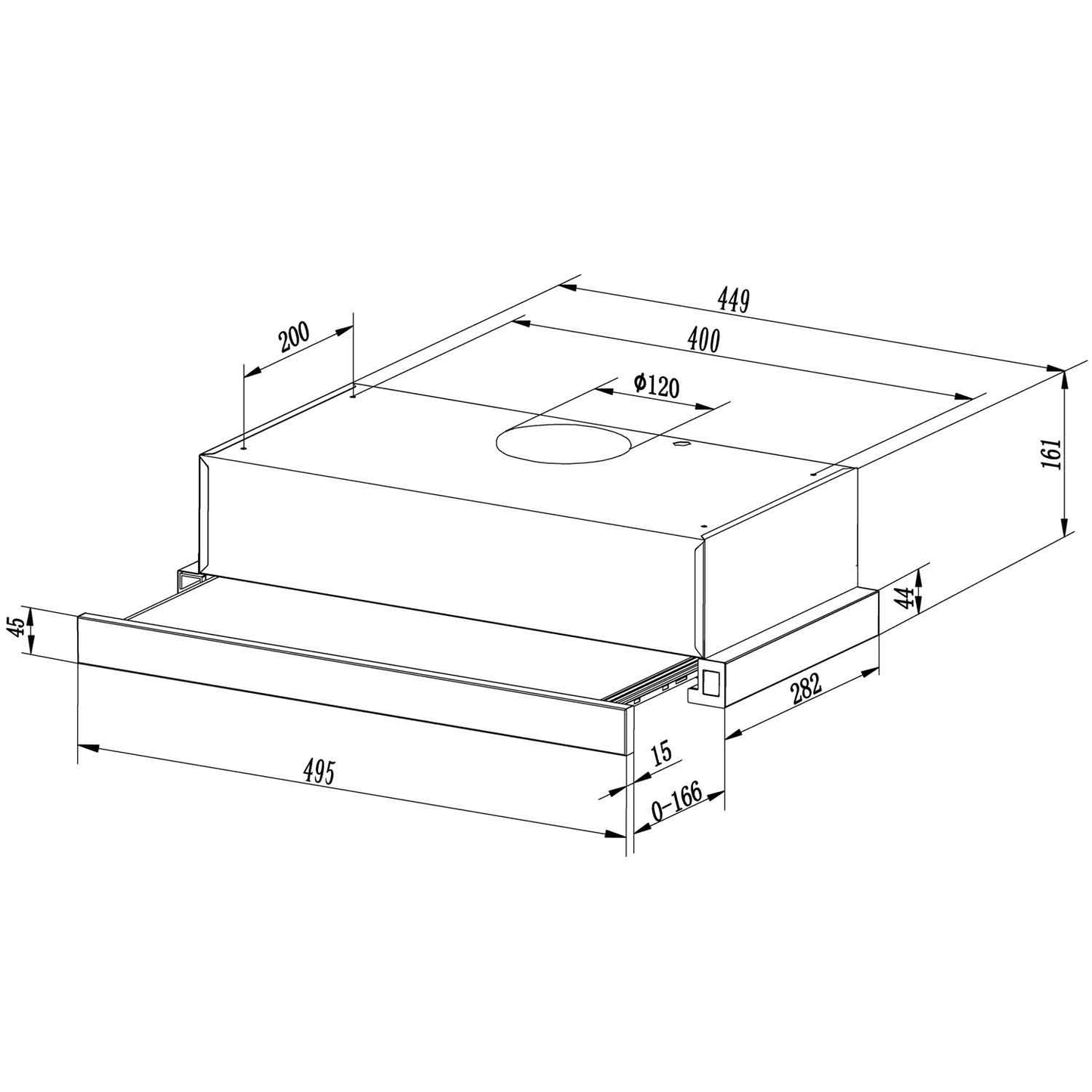 afzuigkap - telescopisch 50cm 200m3/u LED - inox