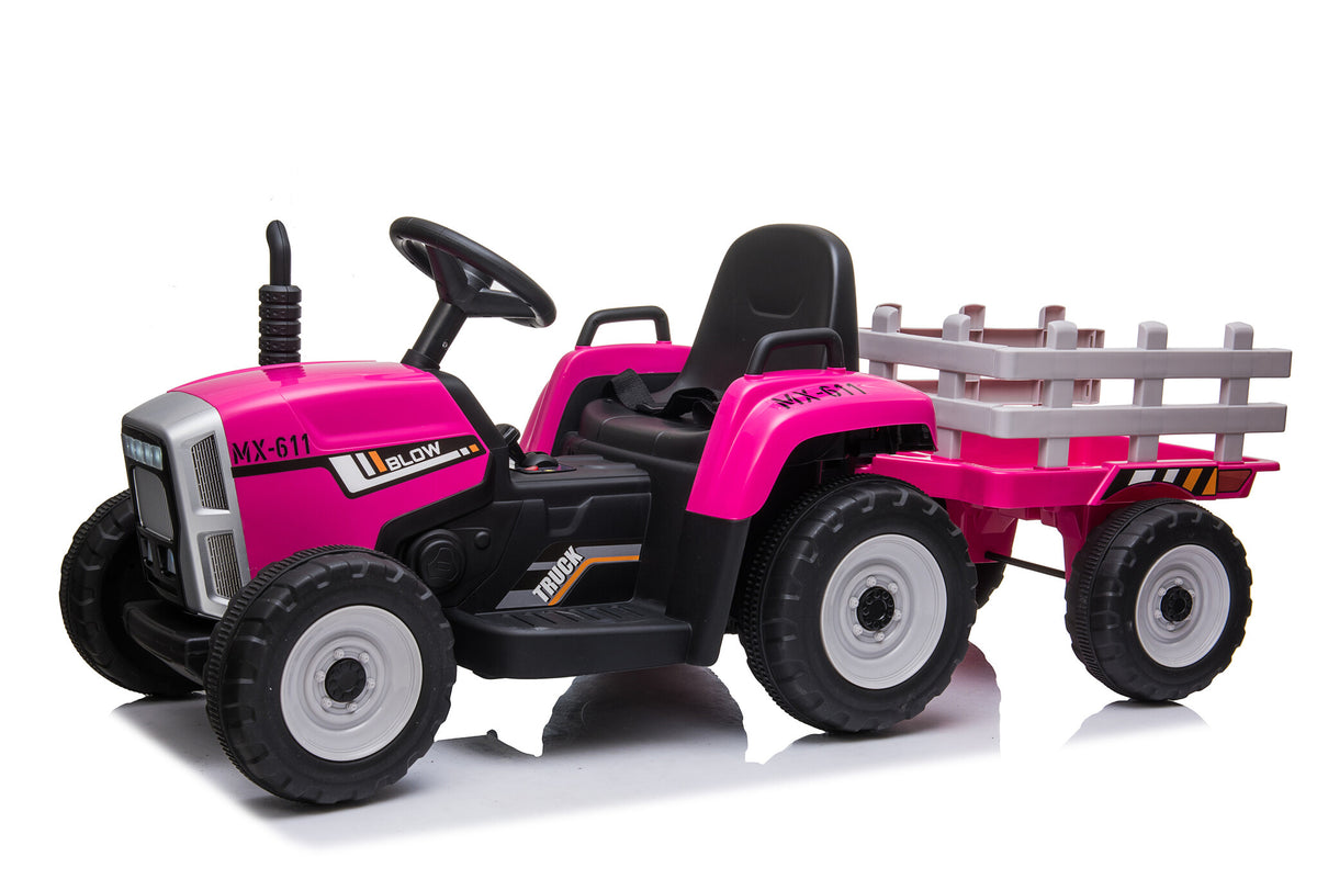 ELEKTRISCH BESTUURBARE TRACTOR - 2x45W Motoren, LED Verlichting, Muziekpaneel - Roze