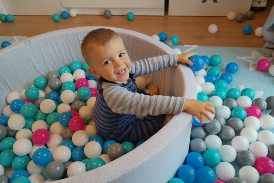 BALLENBAK - 300 Ballen - Wasbare Hoes - Wit/Grijs/Turquoise - 90cm