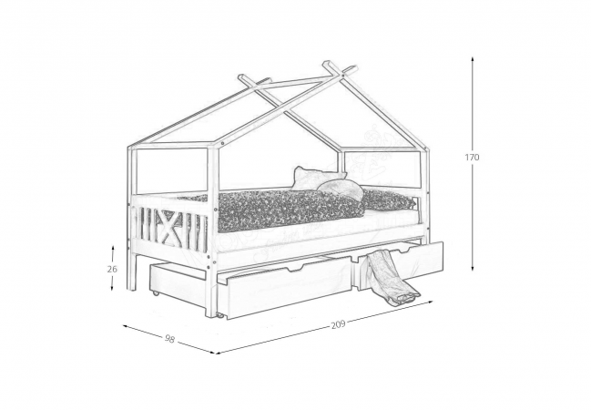 HUISBED - grenenhout - wit - 90x200 cm