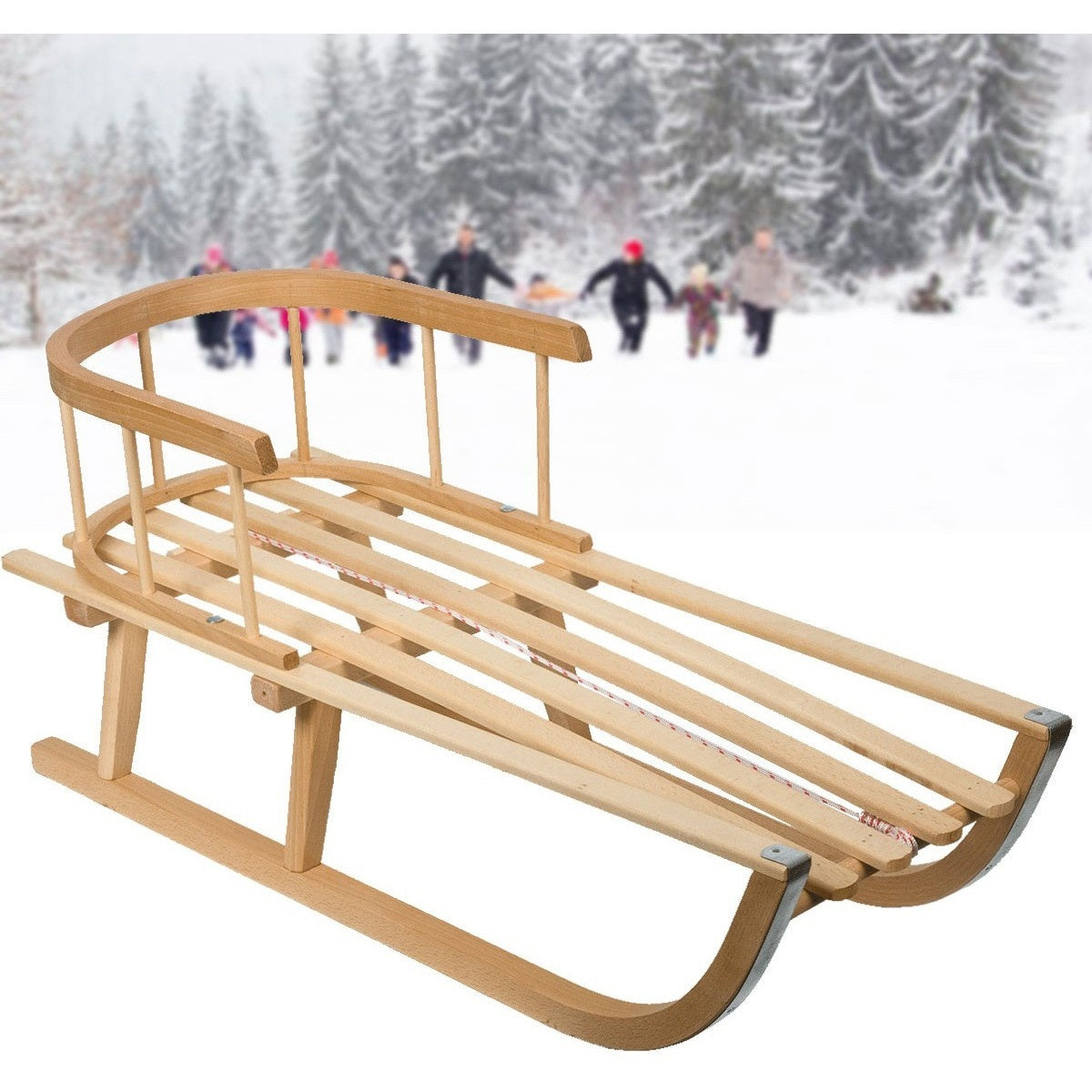 Houten slee - metalen geleiders - 84 cm