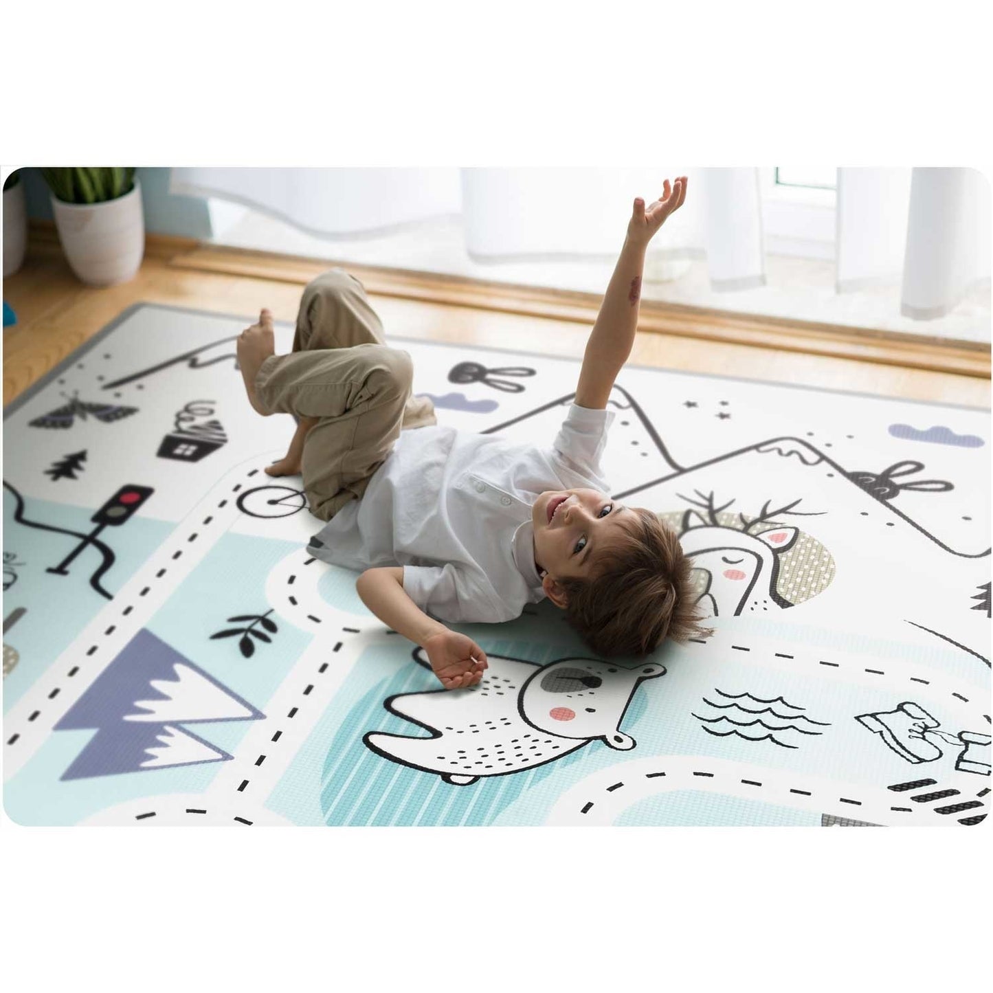 SPEELMAT - waterdicht en antislip - grijs/wit/multicolor - 180x150 cm